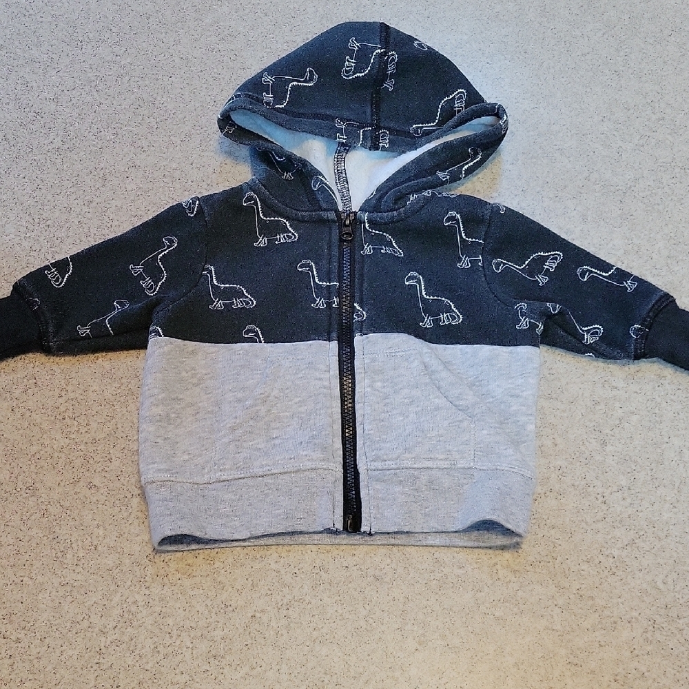 Okie Dokie Dinosaur Print Hoodie - Black and Light Gray Newborn
